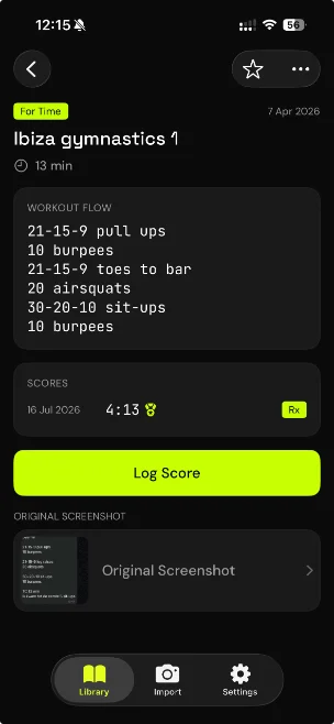 Logging a CrossFit score in the WodShot app
